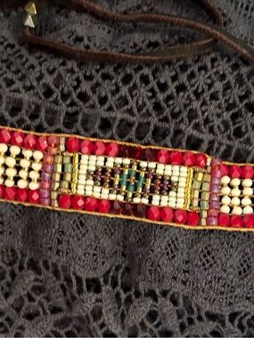 Beaded Boho Choker Necklace - Red & White
